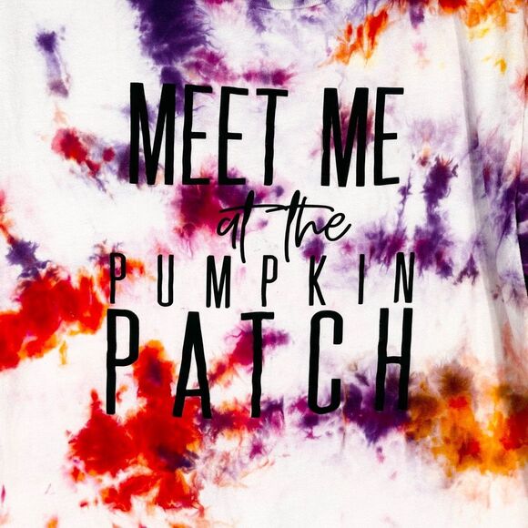 Meet Me at the Pumpkin Patch Large Tee Tie Dye Handmade Purple Orange 1317 - Picture 5 of 12